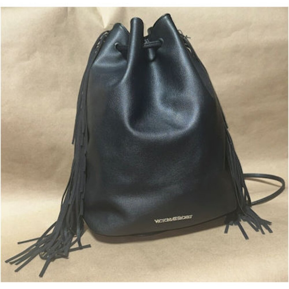 Victoria's Secret Fringed Backpack Handbag, Black